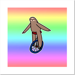 Unicycle Sloth Rainbow Ombre Posters and Art